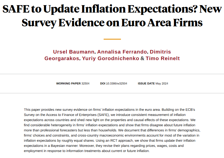 NBER (@nberpubs) on Twitter photo New survey evidence on firms’ inflation expectations in the Euro zone finds considerable heterogeneity, from Ursel Baumann, Annalisa Ferrando, Dimitris Georgarakos, <a href="/YGorodnichenko/">Yuriy Gorodnichenko</a>, and <a href="/timo_reinelt/">Timo Reinelt</a> nber.org/papers/w32504 New survey evidence on firms’ inflation expectations in the Euro zone finds considerable heterogeneity, from Ursel Baumann, Annalisa Ferrando, Dimitris Georgarakos, <a href="/YGorodnichenko/">Yuriy Gorodnichenko</a>, and <a href="/timo_reinelt/">Timo Reinelt</a> nber.org/papers/w32504