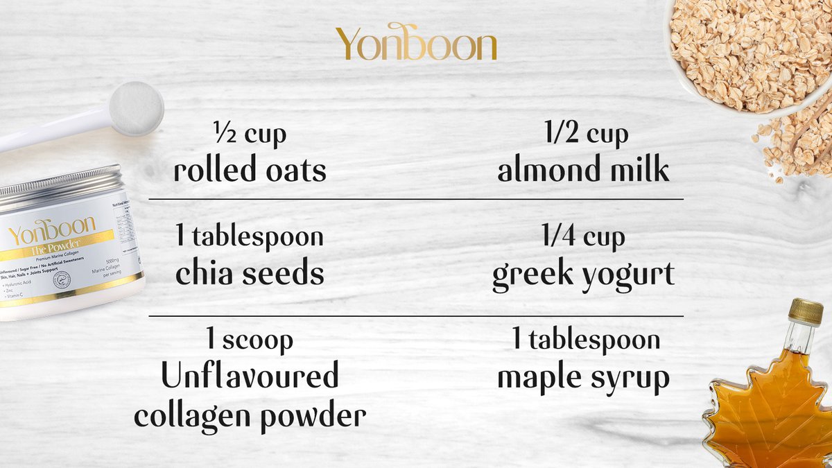 YonboonUAE's tweet photo. Discover a delightful twist to your breakfast routine with our overnight oats recipe featured on our Instagram page!

Ideas for tasty toppings! Berries, granola, chopped banana, peanut butter.

#Yonboon #overnightoats #oatsrecipe #collagen #collagenrecipe https://t.co/ynxdBHpyoQ