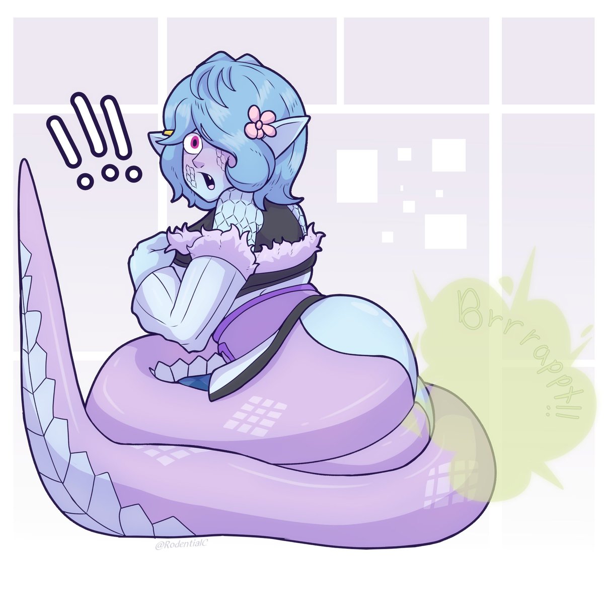 Yulia farting while surprised by someone peeking at her. She's so easy to scare 😆

Drawn by <a href="/RodentialC/">Sloppy Rat! (Comms open!) 🔞</a> ^_^
#fartfetish #onara #eproctophilia #girlfart #monstergirl