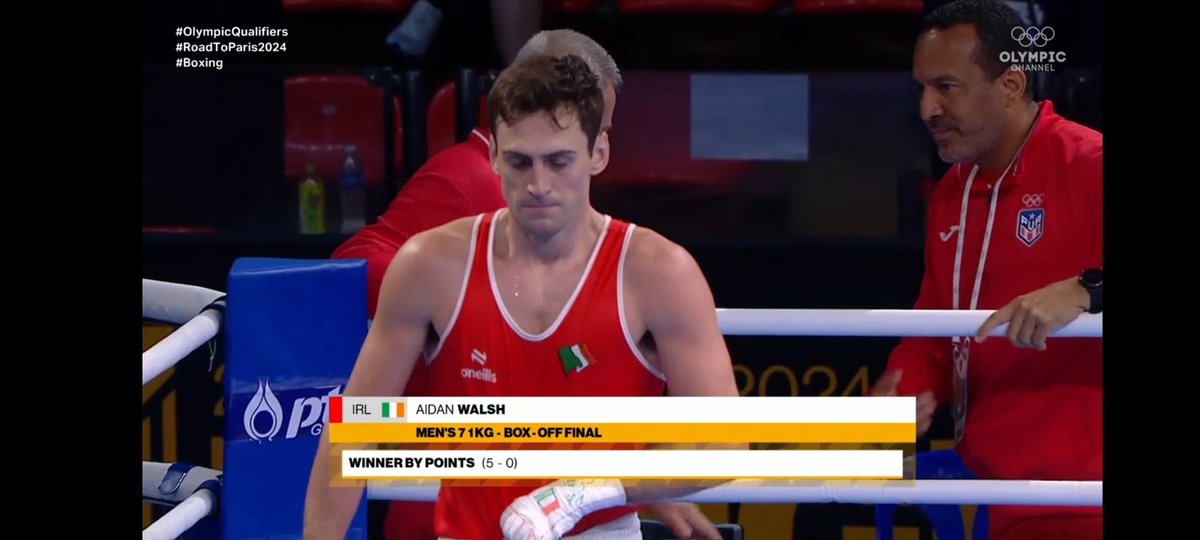 Aidan Walsh is a two-time Olympic boxer. Wins the box off v Puerto Rico after a defeat in the qtrs in Bangkok. Unbelievable stuff from the Belfast 71kg