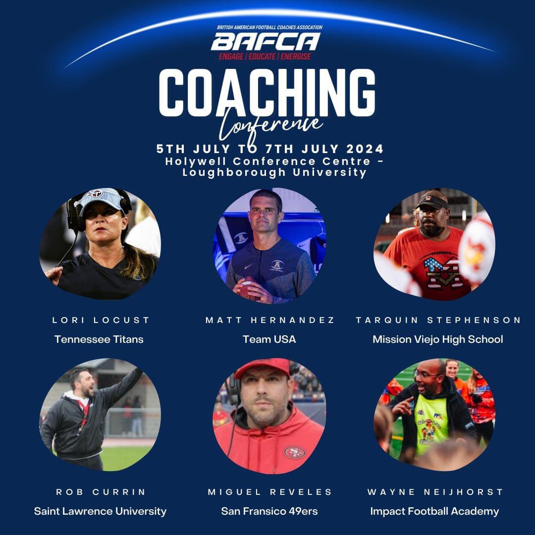 BAFCAOfficial's tweet photo. We are excited to invite you to the 2024 British American Football Coaches Association Annual Coaching Convention, taking place from the 5th to the 7th of July at the Holywell Park Conference Centre, Loughborough University.
 
Register via:
https://t.co/lmCWDubSf3 https://t.co/kf0sJM8tmm