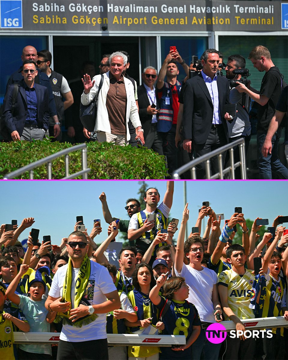 José Mourinho was greeted at the airport by fans ahead of his move to Fenerbahçe 🟡🔵