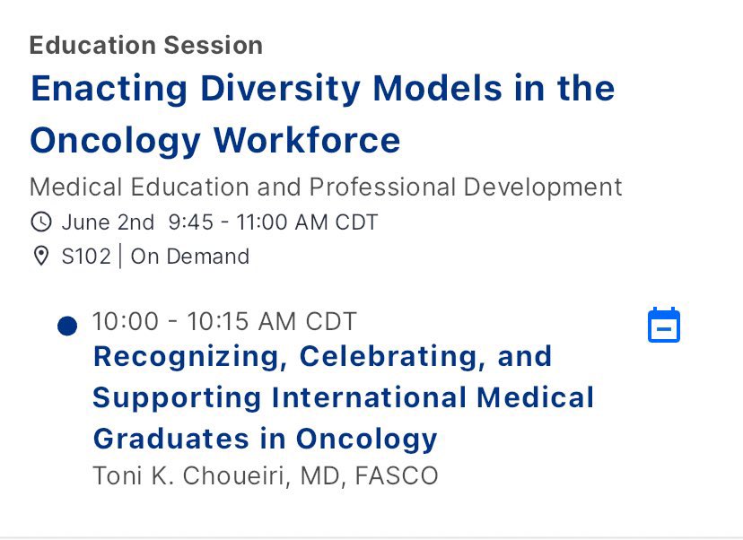 ❗️Make sure not to miss this education session and my talk on “Recognizing, Celebrating, and Supporting #IMGs in Oncology” at #ASCO24 ❗️ Today, 10-10:15 AM Room S102 @ASCO @OncoAlert @IMG_Oncologists