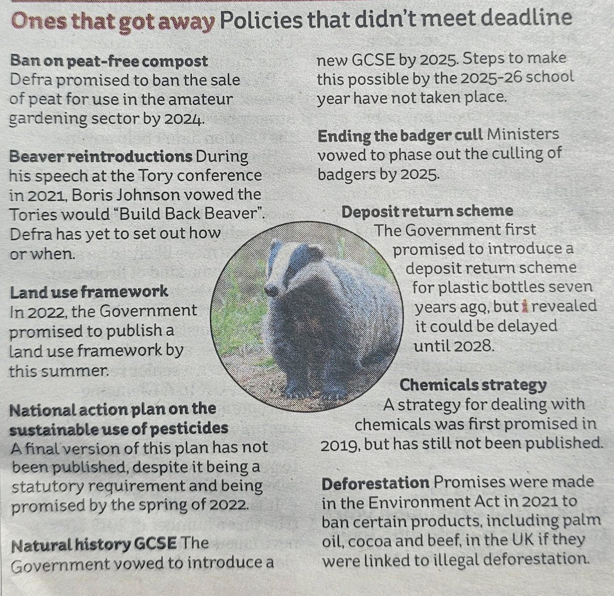Here's the environmental legislation that failed to make it through because of the election. (Courtesy of the Times). Let's not forget a single one!