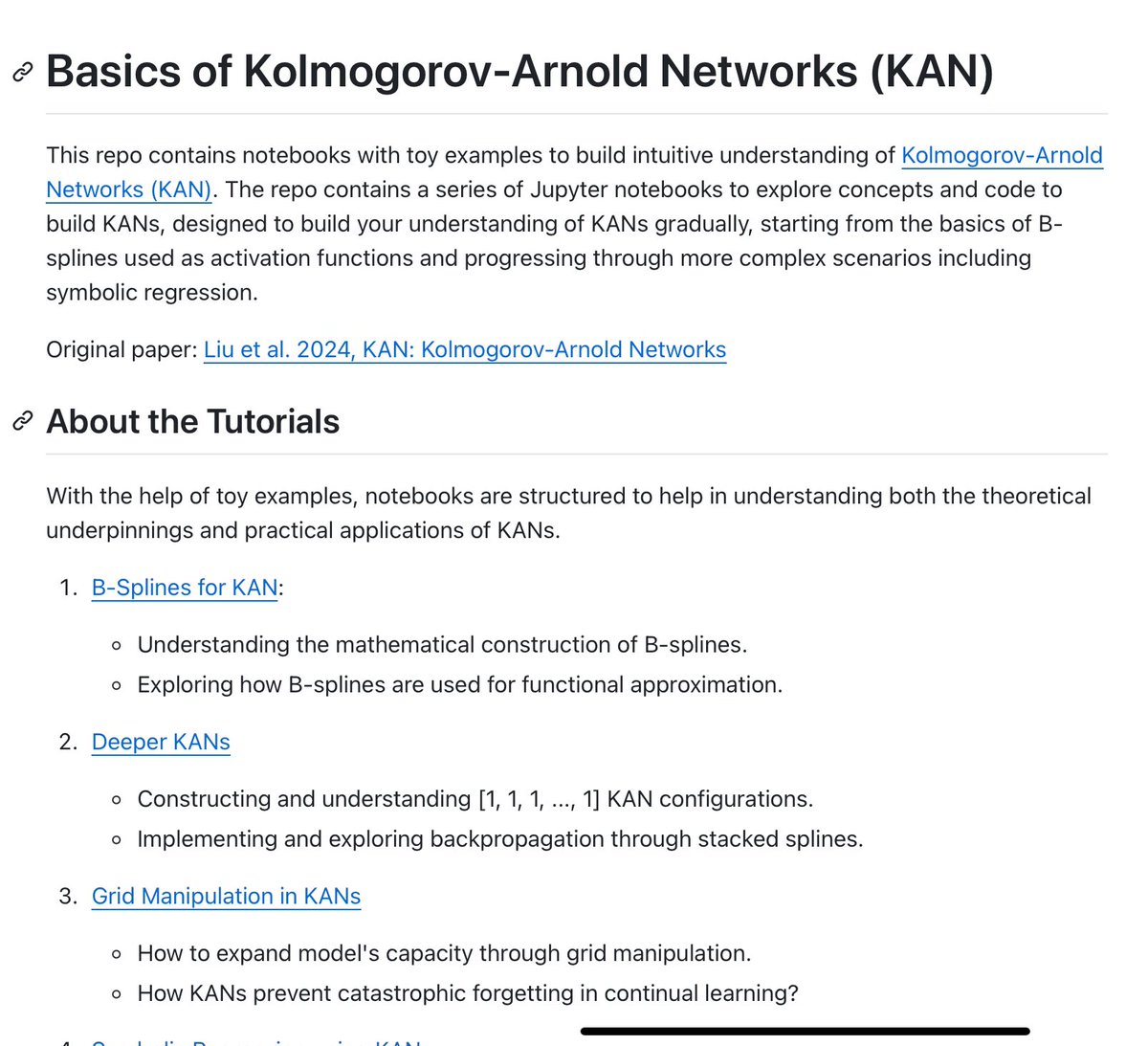 predict_addict's tweet photo. Excellent notebooks-based tutorial for Kolmogorov Arnold Network.

#KAN https://t.co/o42v0rZlDf