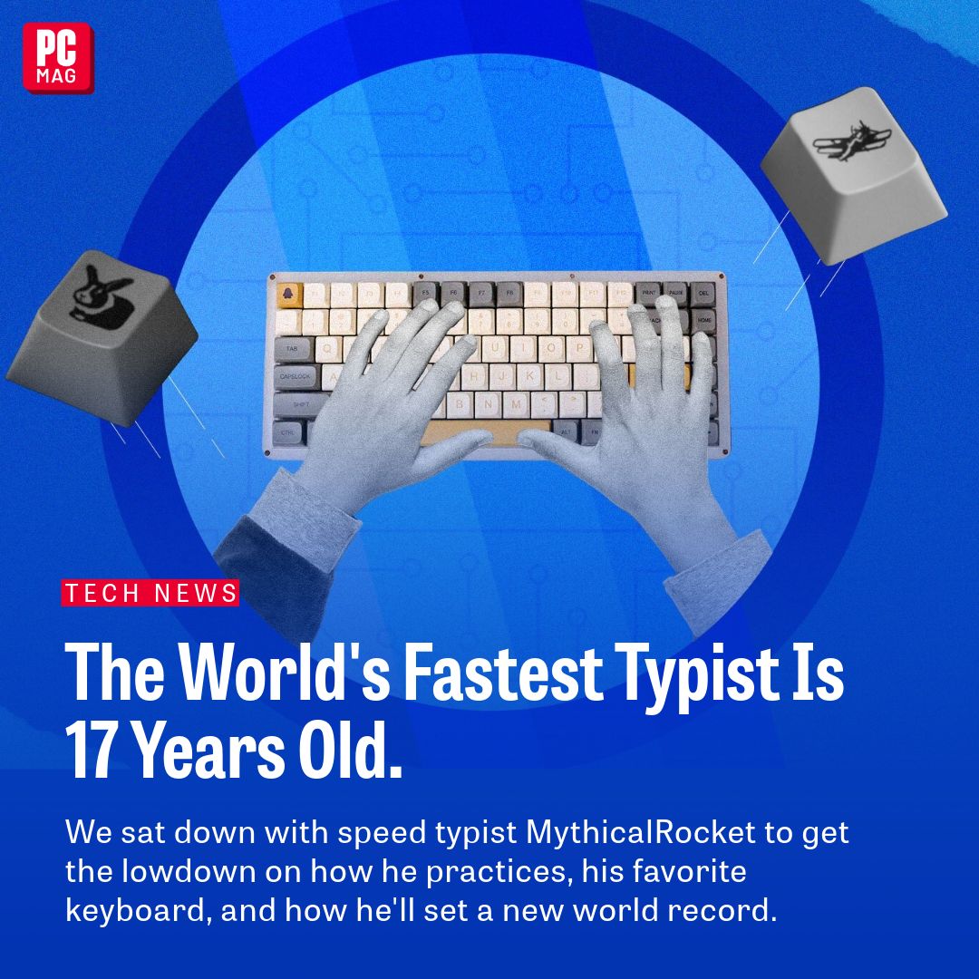 PCMag's tweet photo. MythicalRocket (or just Rocket, as he preferred to be called) is already one of the fastest typists in the world at just 17. Clocking in at 300 WPM, Rocket is well over seven times faster than the average typer – 40 WPM is the average for most people. 
https://t.co/5RxnN92qEV https://t.co/3cGBoayMzC