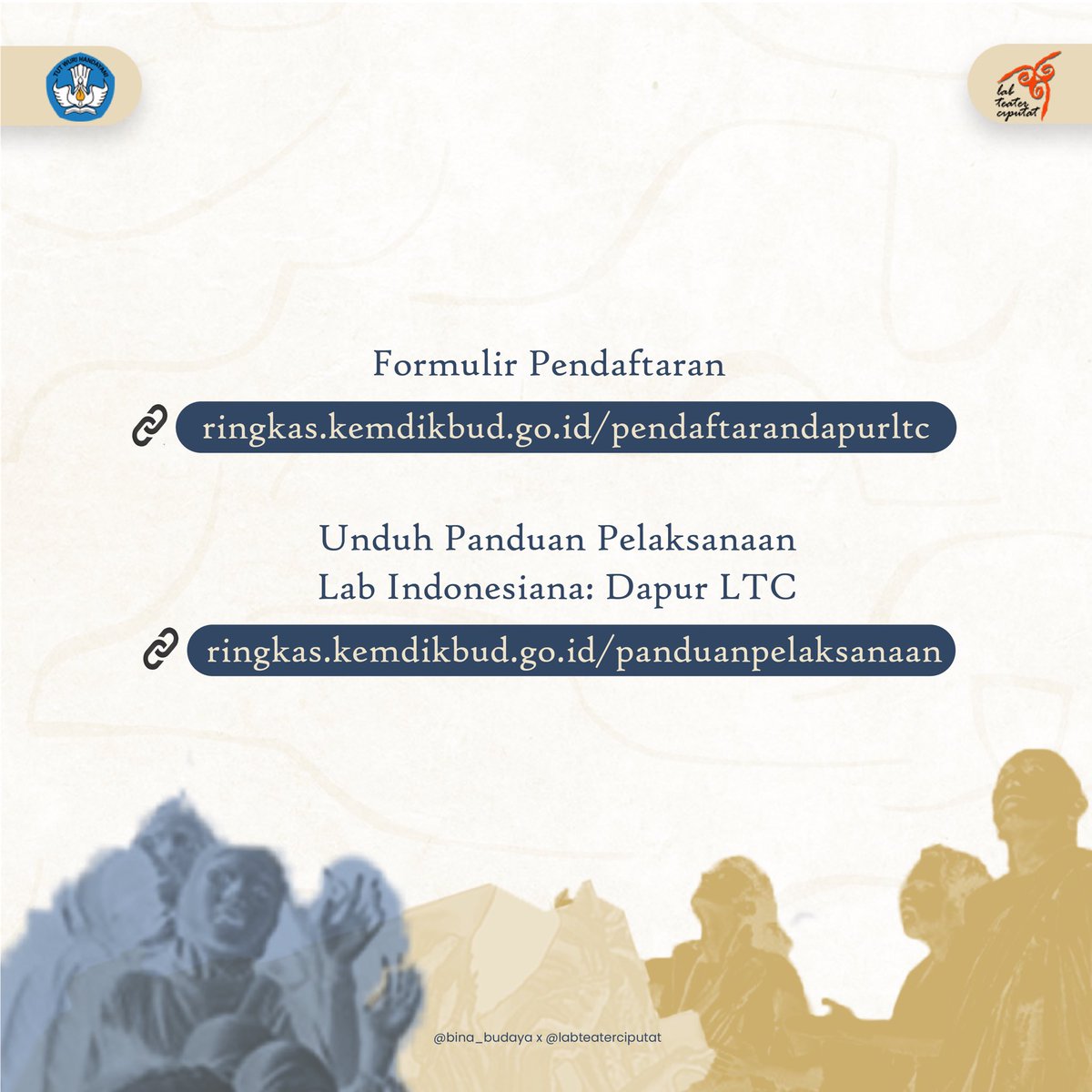 labteaterC's tweet photo. [PANGGILAN TERBUKA]

Persembahan untuk seniman teater tanah air menjawab tantangan panggung seni pertunjukan.

Lab Indonesiana: Dapur LTC hadir sebagai platform turut serta meningkatkan kapasitas pelaku seni pertunjukan khususnya teater dan membuka perluasan jejaring kesenian. https://t.co/fmoJULVgZe