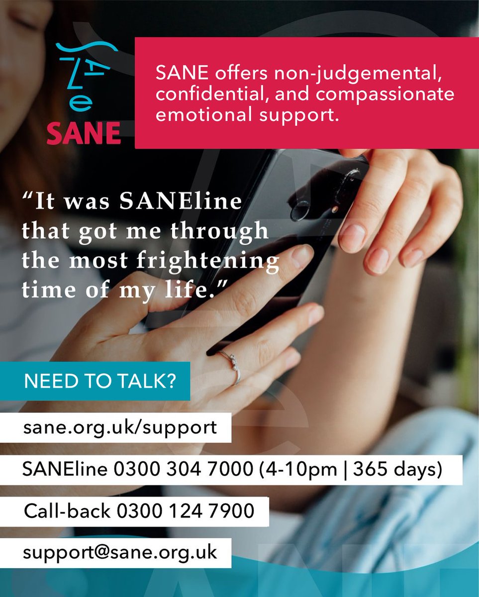 #day13 of the next 365 days of keeping the #MentalHealthAwareness conversation going.

If you or someone you know needs a little support, @CharitySANE  helpline is open every day of the year from 4pm to 10pm on 0300 304 7000