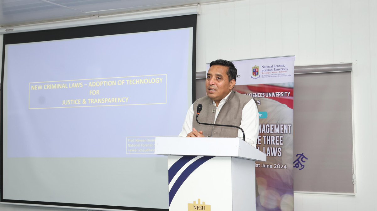 NvinChaudhary's tweet photo. Event covered important aspects of forensics &amp; tech incorporated in new criminal laws.Enjoyed interacting with trainees during session on Law &amp; Tech.This exposure will equip Police officers to manage investigations more efficiently &amp; professionally
@NFSU_Official 
@PIBHomeAffairs https://t.co/iD22RoKlUk