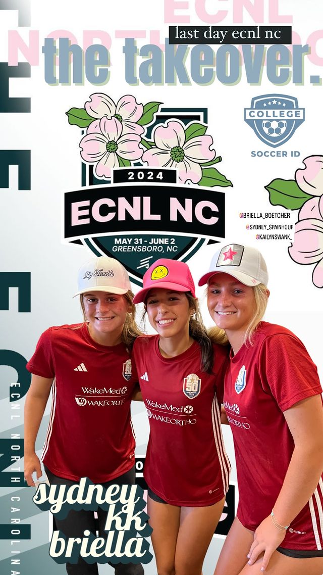 Be sure to tune in to <a href="/CollegeSoccerID/">College Soccer ID</a> on Instagram (IG handle: collegesoccer_id) today for an IG takeover by our very own <a href="/BriellaBoetcher/">Briella Boetcher</a> <a href="/SpainhourSydney/">Sydney Spainhour</a> and <a href="/kailyn_swank/">Kailyn Swank</a>! It's sure to be a fun one!! @imyouthsoccer <a href="/NCFC_Youth/">NCFC Youth</a> <a href="/NCFC_ECNLGirls/">NCFC ECNL Girls</a> <a href="/ECNLgirls/">ECNL Girls</a> #ECNLNC 🌸🌸🌸