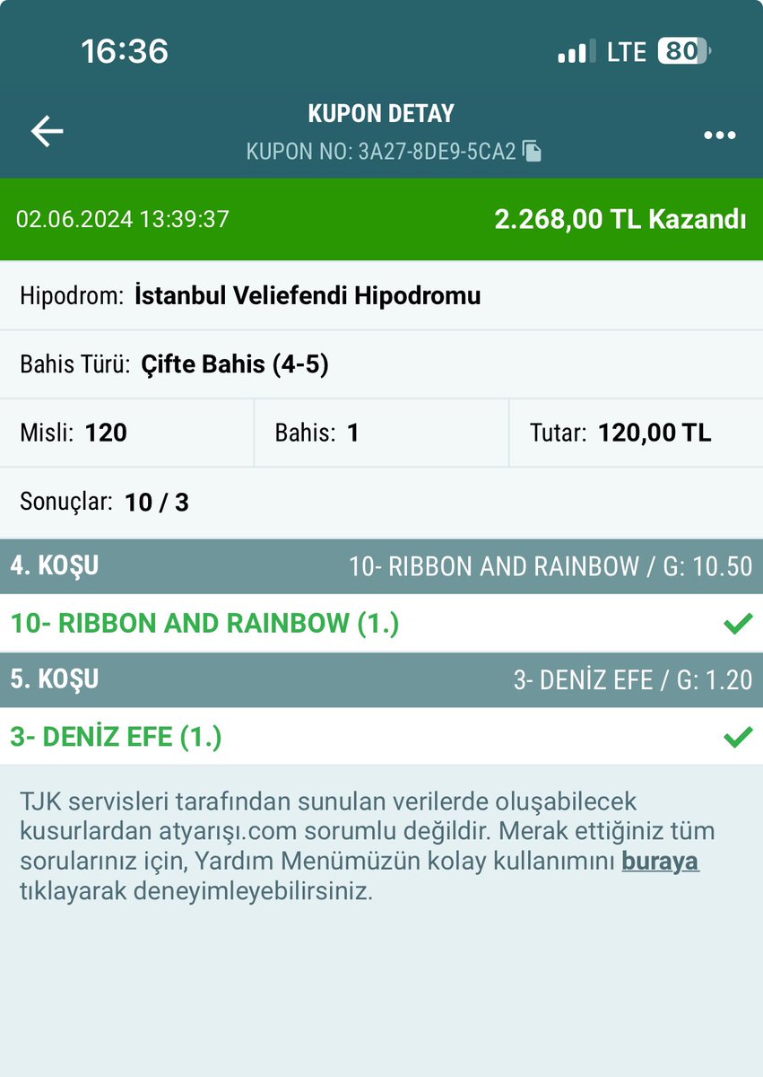 Uzun aradan sonra bir bakayım dedim yarışlara. Baktım kimseyi tanımıyorum atlardan. Atlardan tanıdığımız kalmasa da dostlardan her zamanki gibi tanıdıklar aynı başarı devam ediyorlar. Teşekkürler <a href="/ferhatpusa/">Ferhat Pusa</a> 🙏