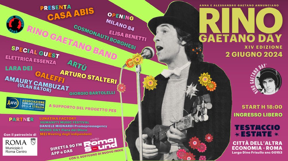 🗓️Oggi #2giugno torna a Roma il #RinoGaetanoDay, dedicato al grande artista scomparso il 2 giugno 1981 a soli 30 anni. Appuntamento dalle 18 alla Città dell'Altra Economia a Testaccio con ingresso gratuito.

#RinoGaetano