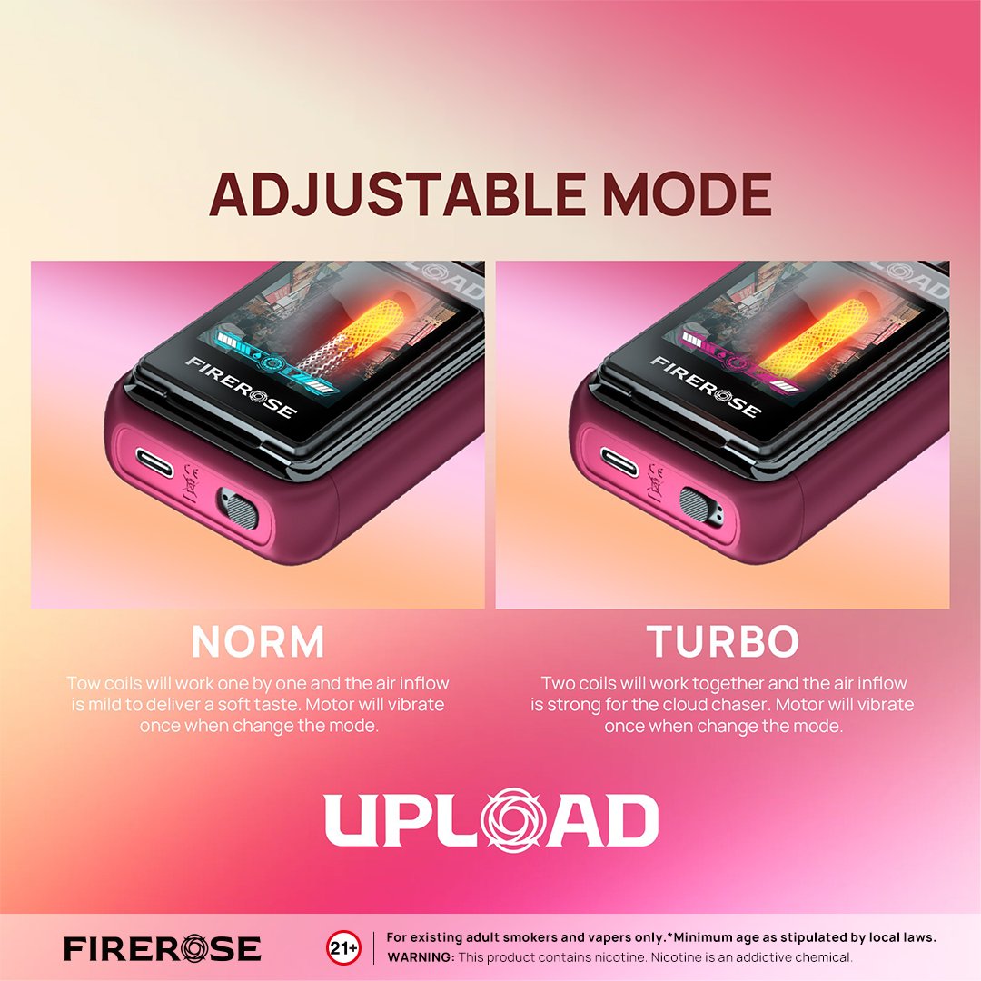 🔋Choose NORM or TURBO mode as you like and get different vaping experiences.
.
🟧Main Features:
-Replaceable screen
-App control
-Dual mesh coil
-Vibration indication
-Up to 25000 puffs
.
More details:
firerosetech.com/products/uploa…
.
#fireroseupload #firerose #firerosetech #vape