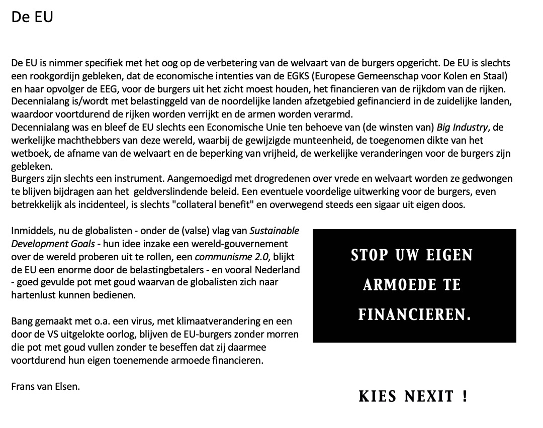 0Frah5's tweet photo. @RobJetten Je zegt Europa waar je de EU bedoelt Rob.

Kies je voor veiligheid, voor grip op migratie en loskomen van de klimaatwaan ? 
Kies dan voor een sterk Nederland #stemFvD !

#UseYourVote
#StopTheEU
#StopTotalitarianism
#StopWarCriminals

ps
Kaag wist het blijkbaar al een tijdje... https://t.co/02KWaHaorY