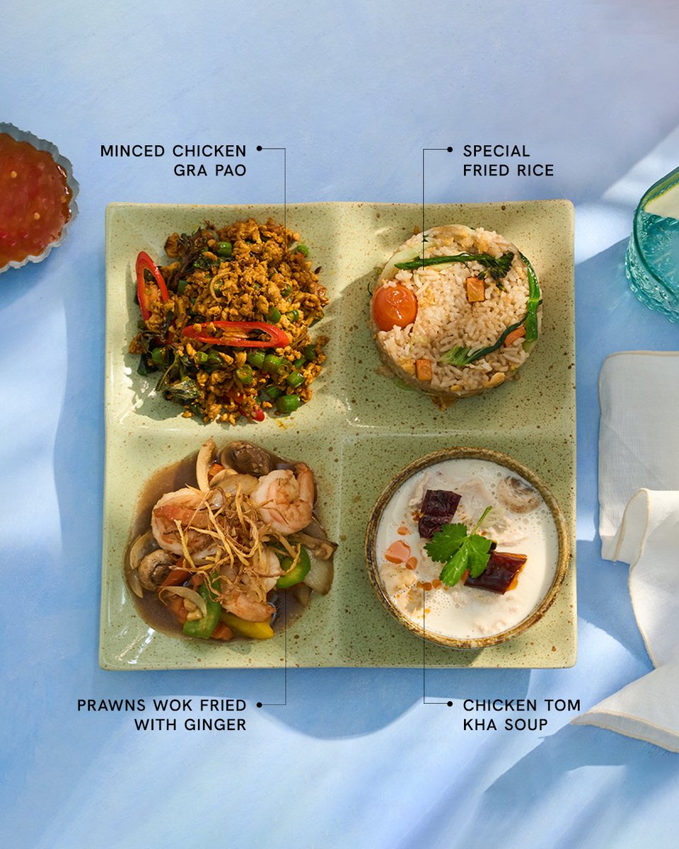 Why choose - when you can have a bit of everything? 🌶

Try our Hawker Set, which includes Chicken Tom Kha Soup, Minced Chicken Gra Pao, Prawns Wok Fried with Ginger, and Special Fried Rice—perfect for when you're craving a touch of spice.