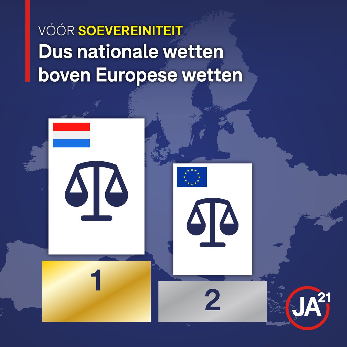 Nationale wetten moeten wat JA21 betreft boven Europese wetten staan.

#BegrensEUropa