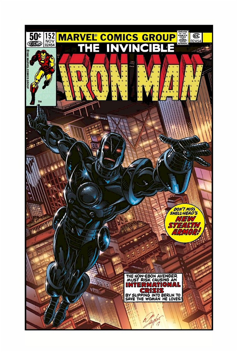 Bob_Layton's tweet image. This exclusive convention poster is a reimagined replica of Iron Man #152 cover, featuring the Stealth Armor, (with coloring by my pal Ian Sokoliwski), which was done for Infinity Con in Lakeland, FL back in 2019. @Marvel  @Iron_Man
