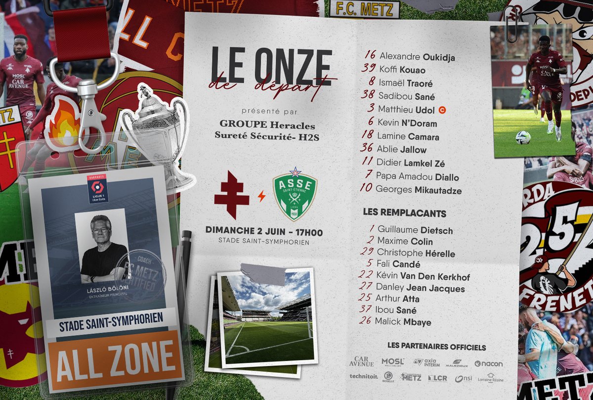 FCMetz's tweet photo. #FCMASSE [ ℙ𝕣𝕠 ]  

🔥 Le 𝗼𝗻𝘇𝗲 𝗱𝗲 𝗱𝗲́𝗽𝗮𝗿𝘁 grenat vous est présenté par @GroupeH2s ! https://t.co/jNBvN4Xy8m