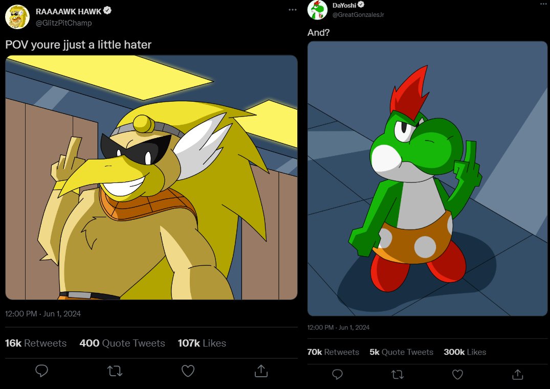 RaiPhox's tweet photo. After playing a lot of Paper Mario The Thousand-year Door, I had an idea for a meme with Rawk Hawk and Yoshi Kid
---
#art #papermario #ttyd #rawkhawk https://t.co/yBDFOrgQpO