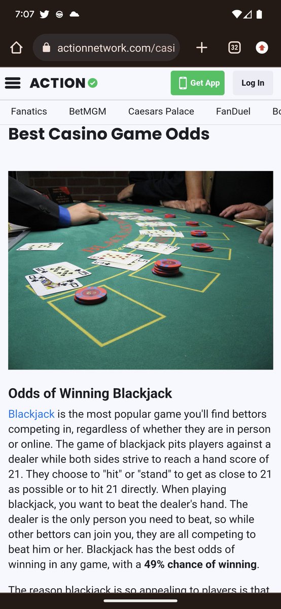 ARBennettPhD's tweet photo. @DrDaleNYC @sandibachom Bruh. Blackjack has some of the best odds in the house at 49%. The only thing with better odds is betting black/red at roulette. https://t.co/RMZ4YuSNm4