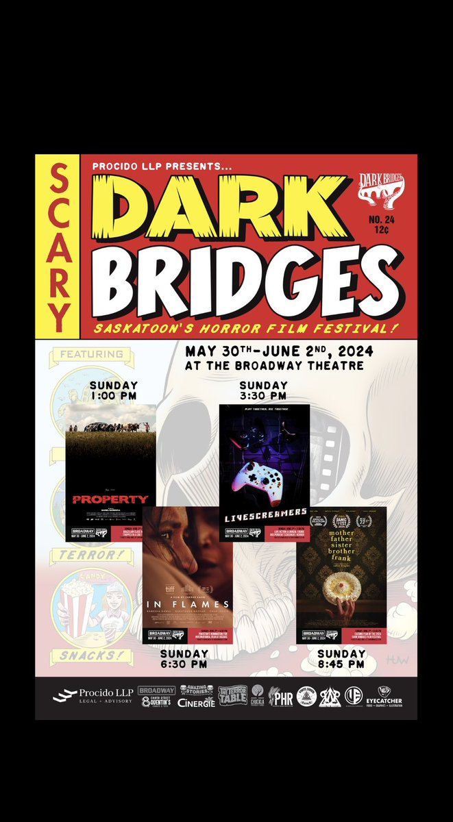 This year’s festival has flown by but we’re not done yet:
1: Property
3:30: Livescreamers
6:30: In Flames
8:45: Mother Father Sister Brother Frank
See you at the <a href="/bwaytheatre/">Broadway Theatre</a> 
More info at darkbridges.com