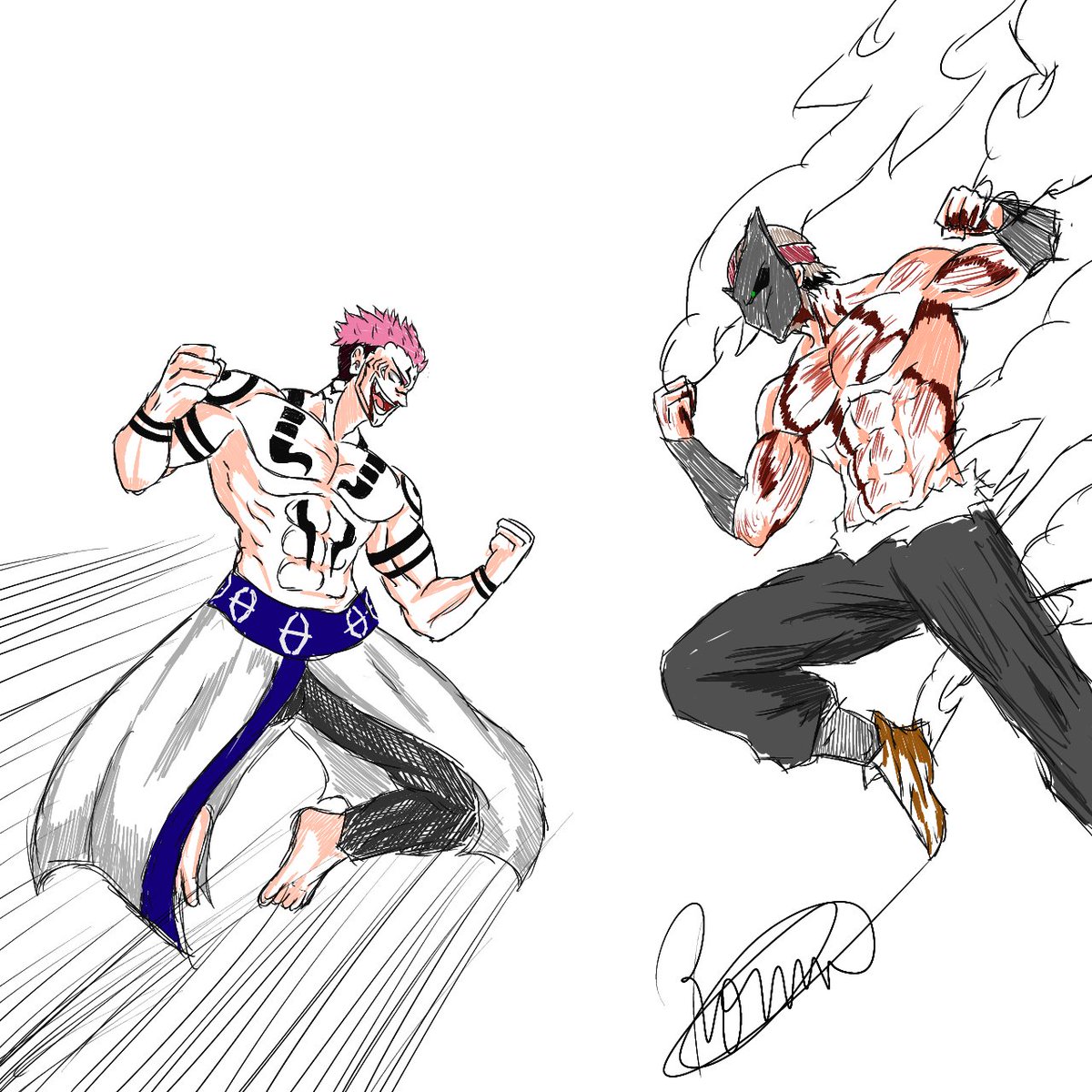 Rom_artist's tweet photo. Estaba aburrido así que dibuje a mi OC peleando con Sukuna (no le aguanta ni un round) #dibujodigital #jujutsu #OC #draw https://t.co/EtceOx0cg6