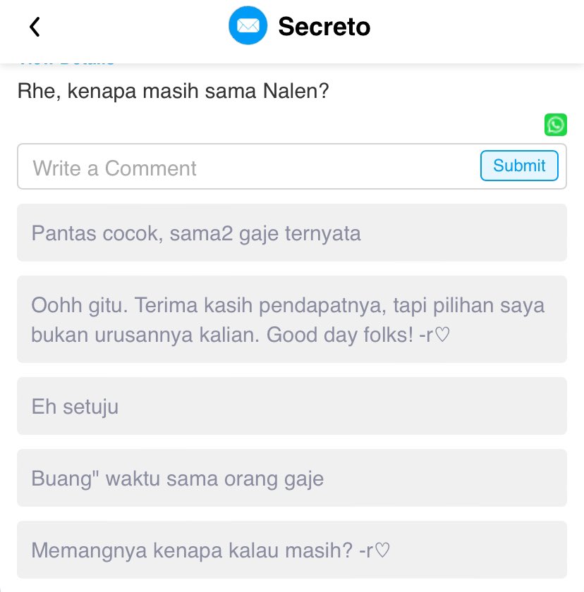 // Lihat orang gabut yang cuma bisa ngomong anonim ini. Gak bisa liat orag lain happy dengan keputusan gue dan Rhea.