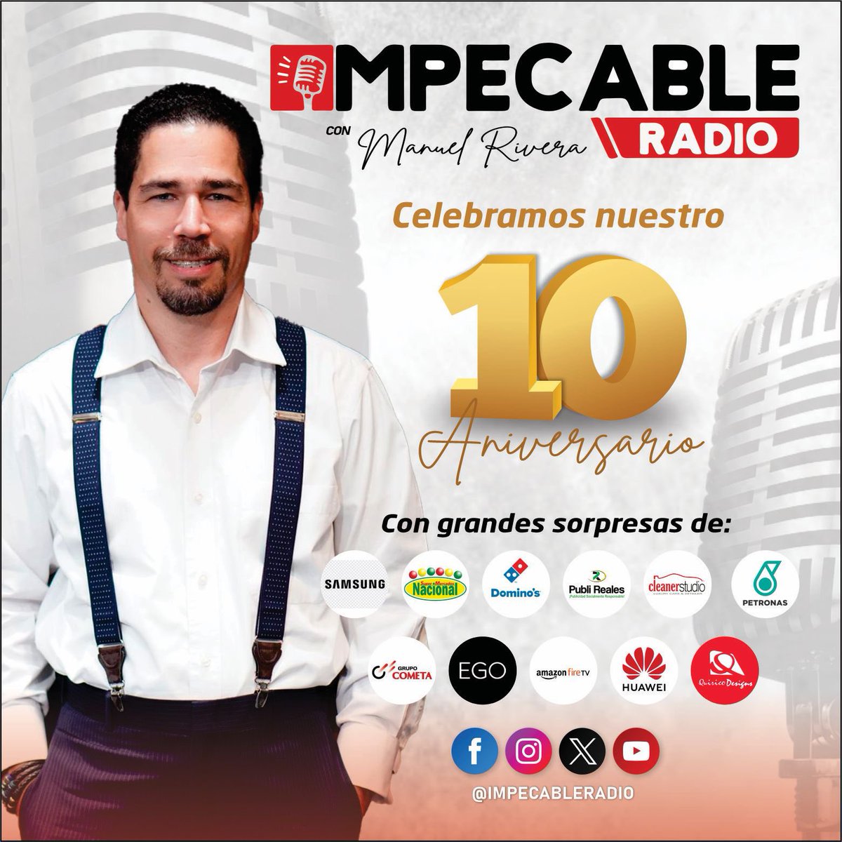 ImpecableRadio's tweet photo. Hoy celebramos nuestro 10mo. Aniversario y es propicio el momento para agradecer a Dios y a todo Impecable Radio Escucha que con a su sintonía certifica la preferencia por recibir un contenido de alta calidad. https://t.co/WQocknaLYL