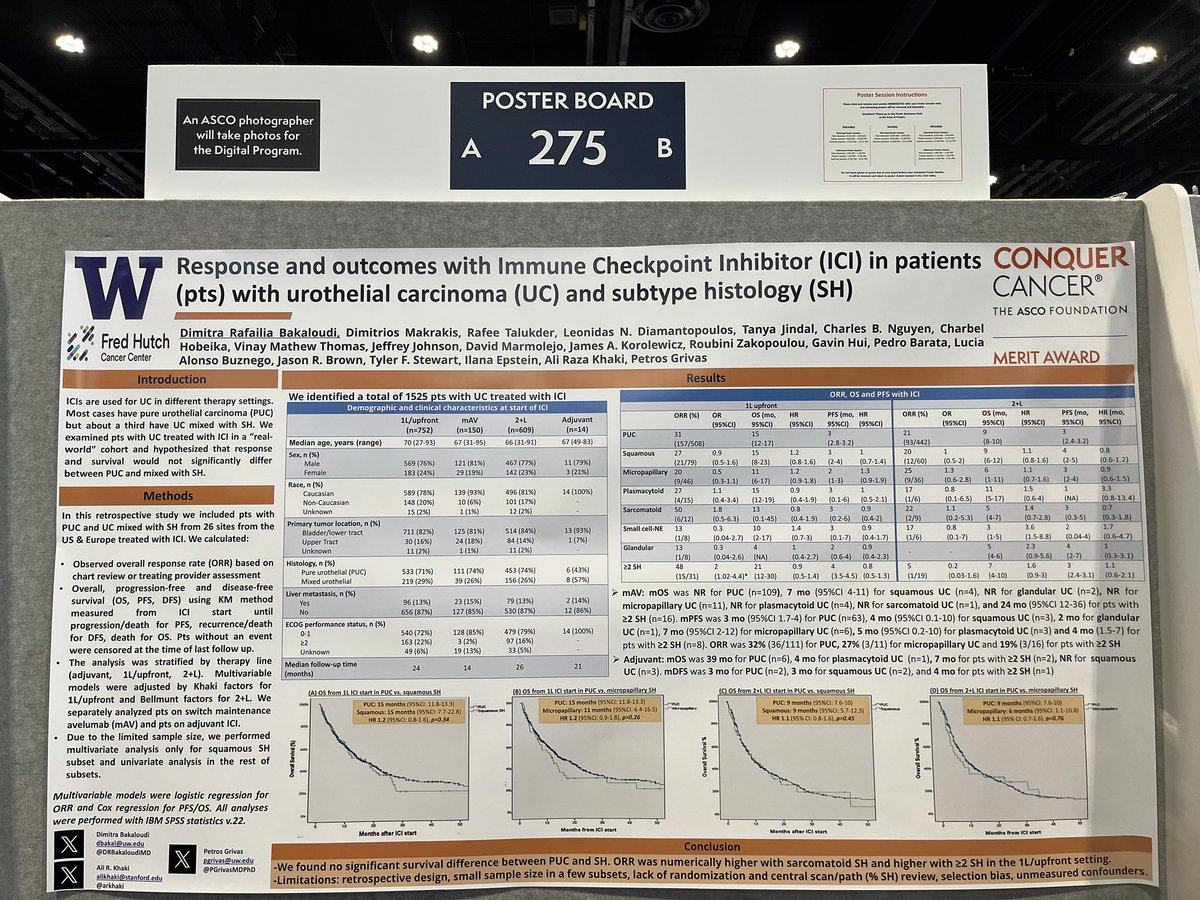 🔶Please come and check our poster on ICI outcomes in pts with urothelial cancer and subtype histology #ASCO24 #Day3 Board number #275 ⏰9-12pm @PGrivasMDPhD @DMakrakisMD @rafee_talukder @PBarataMD @JasoBrownMDPhD @arkhaki @ConquerCancerFd @ASCO @UW @fredhutch
