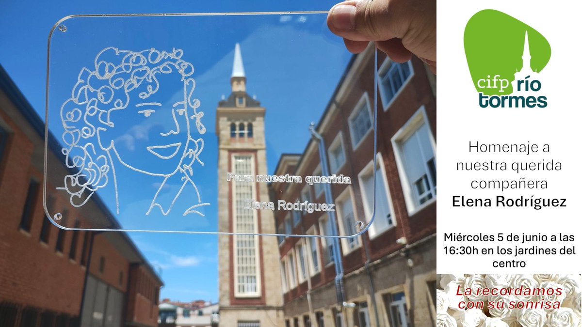 Antonio Guirao (@antonio_guirao) on Twitter photo Estimadas amigas y amigos de <a href="/iElenaRJ/">Elena Rodríguez</a>, se le realizará un homenaje a en el CIP Río Tormes de Salamanca el próximo miércoles día 5 a partir de las 16:30h en los jardines del centro. Entre otras acciones se le dará su nombre al Aula de Emprendimiento.
Un abrazo #FOLcomparte Estimadas amigas y amigos de <a href="/iElenaRJ/">Elena Rodríguez</a>, se le realizará un homenaje a en el CIP Río Tormes de Salamanca el próximo miércoles día 5 a partir de las 16:30h en los jardines del centro. Entre otras acciones se le dará su nombre al Aula de Emprendimiento.
Un abrazo #FOLcomparte