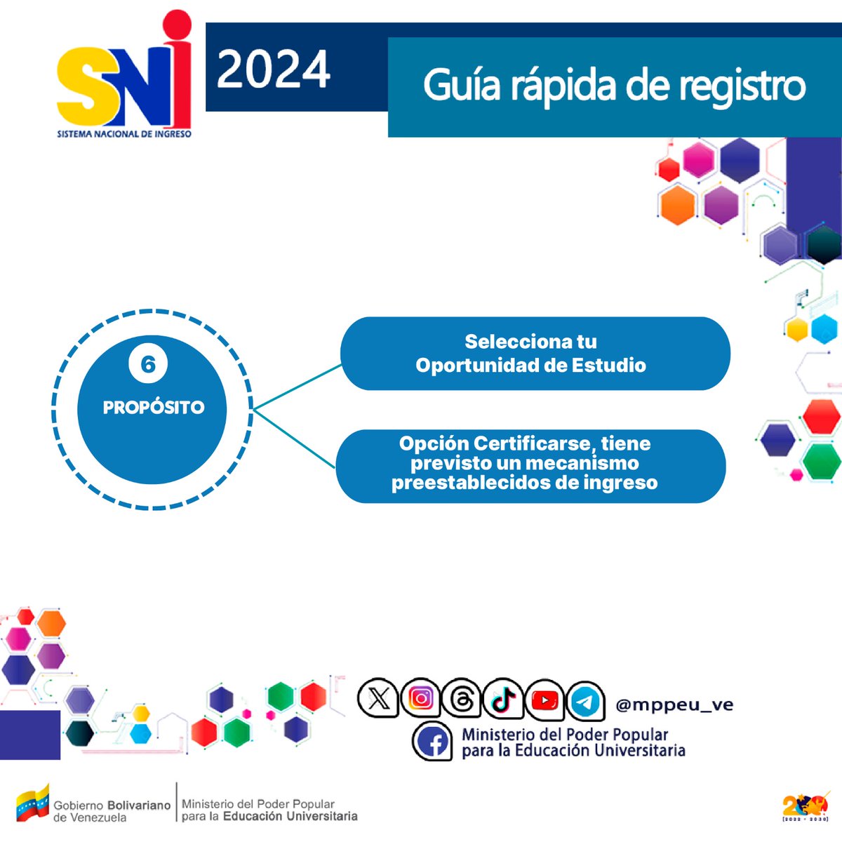 Uneginforma's tweet photo. Joven de la patria🇻🇪, aquí te dejamos la guía rápida para realizar tu registro exitoso en el Sistema Nacional de Ingreso (SNI).

📌Ingresa a 👉 https://t.co/LY8OoM7KdY

#UNEG #LaLuzDeGuayana #SNI2024 #MPPEU #OPSU https://t.co/OoHg7W2Mxi