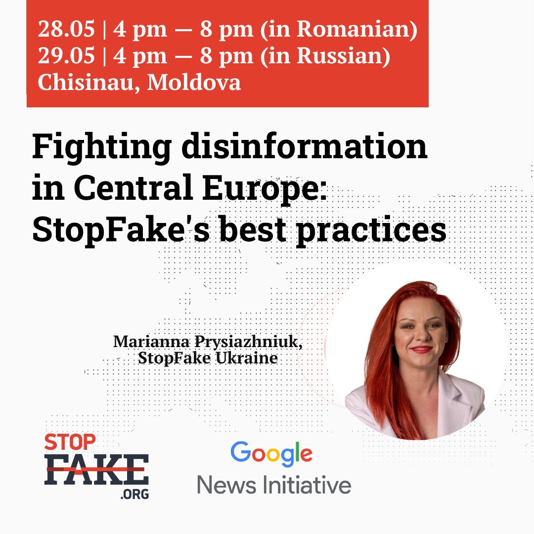StopFakingNews's tweet photo. 📅 28/29.05 в Кишиневі пройшов тренінг з протидії російській дезінформації , організований #StopFake у партнерстві з @GoogleNewsInit для журналістів і викладачів-медійників. Окрема подяка Послу України в Молдові Марку Шевченку за участь у дискусії ! 🇲🇩🇺🇦 @UKRinMDA @StopFake_EDU https://t.co/44brMqGEpE