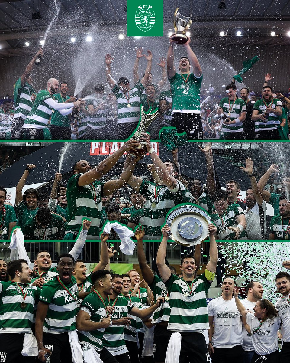 SportingCP's tweet photo. TRIPLETE 🏆🏆🏆 #AndebolSCP

Supertaça ☑️
Campeonato ☑️
Taça de Portugal ☑️ https://t.co/rUcoCei53w