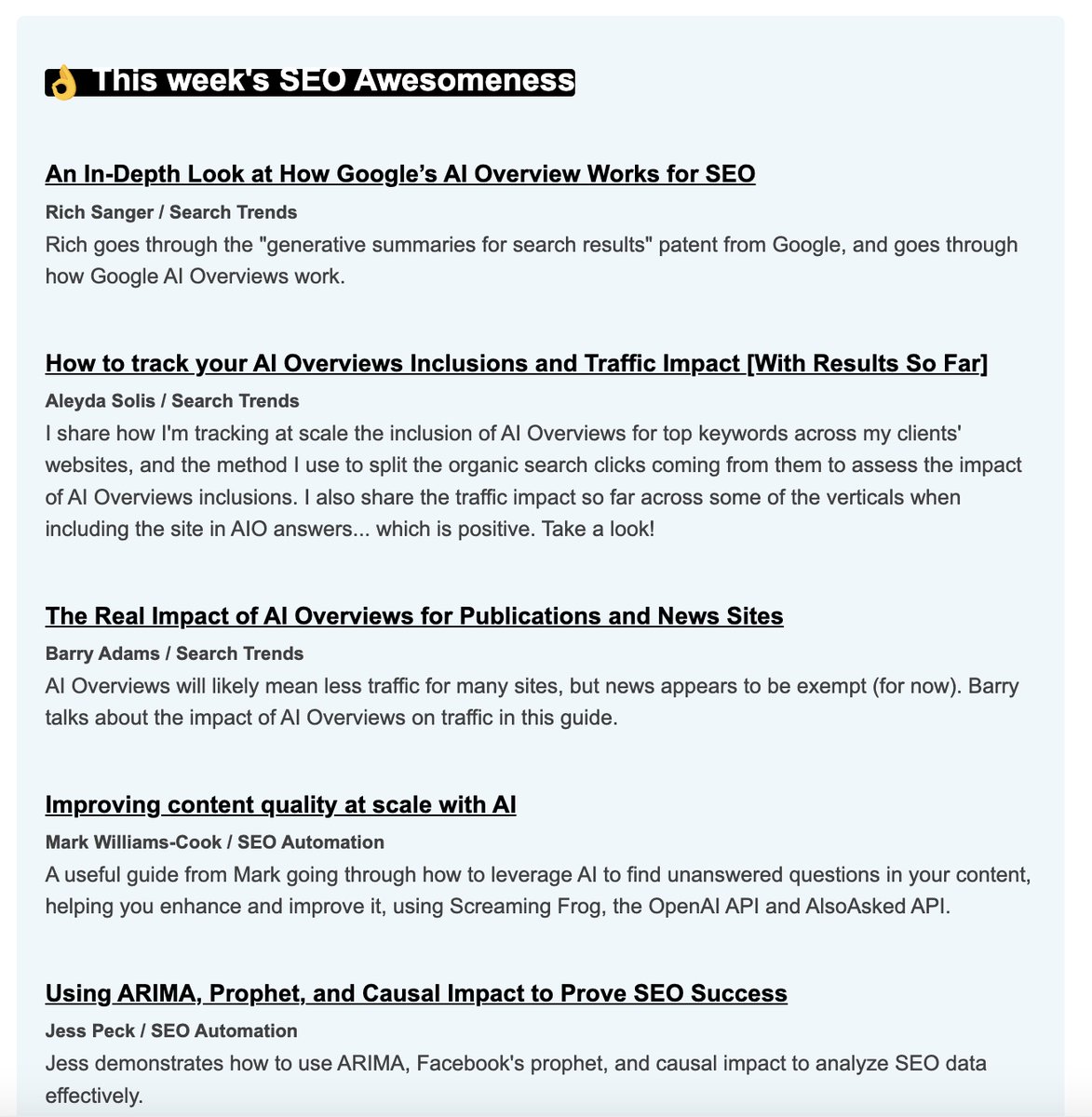 aleyda's tweet photo. A new special edition of #SEOFOMO was just sent with the latest of the Google Leaks, Google AI Overviews, other news, guides, tools and more, featuring awesomeness from @iPullRank @randfish @thetafferboy @richsangerSEO @jessthebp @ChrisSimmance @witczyk @BrockbankJames  and more! Check your emails or subscribe now 🤩 Today's SEOFOMO's SEO to follow are those who are behind or have created useful analysis or resources about the Google Search API Doc! Click on the author name in the sheet: https://t.co/uTq1ToTviW to follow them in LinkedIn.