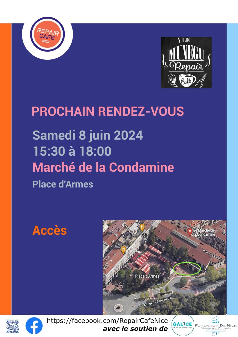 Jeter ? Pas question ! Réparons ensemble !
Prochain RDV à Monaco le samedi 8 juin de 15h30 à 18h00, Marché de la Condamine. #repaircafenice