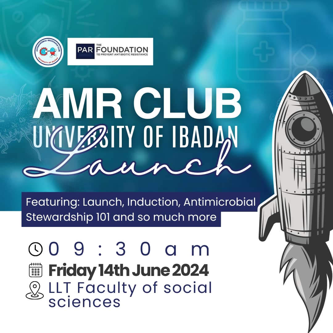 ```It's about time, AMR champions``` 🧫🛡️

 _Brace yourselves for the official launch of the_ *Antimicrobial Resistance Club, University of Ibadan.* 

Don't miss it!!!

<a href="/KennethEgwu1/">Kenneth Egwu</a> <a href="/Ibrahimadamungw/">Ibrahim Adamu Ingawa</a> <a href="/NCDCgov/">NCDC</a> <a href="/ResResistance/">The Foundation to Prevent Antibiotic Resistance</a> <a href="/WHO/">World Health Organization (WHO)</a> <a href="/UN/">United Nations</a> <a href="/Fmohnigeria/">Federal Ministry of Health, NIGERIA</a> #AMR #SDG3 #amrclub #youthinamr