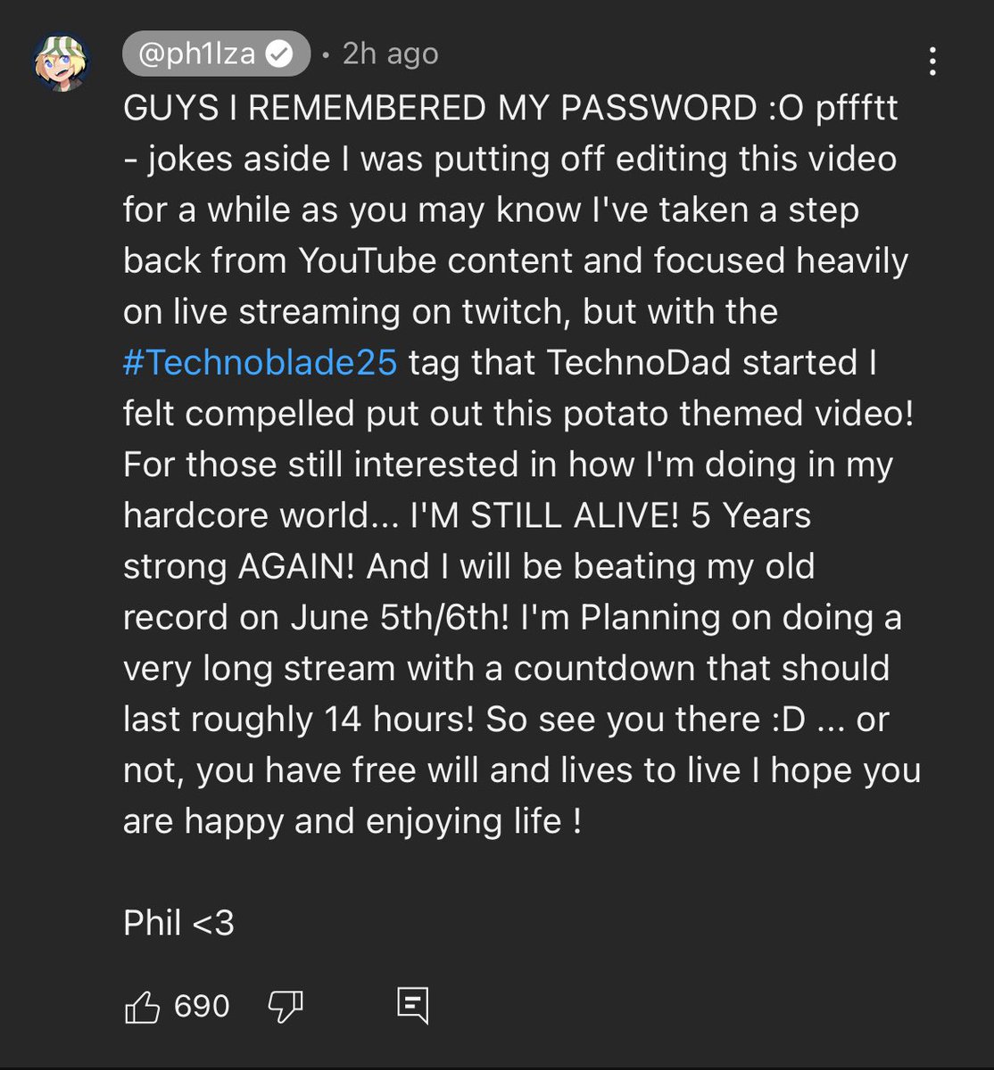 PhilzaUpdates's tweet photo. Phil left a comment underneath his most recent video! https://t.co/a6CPJ0XMhZ