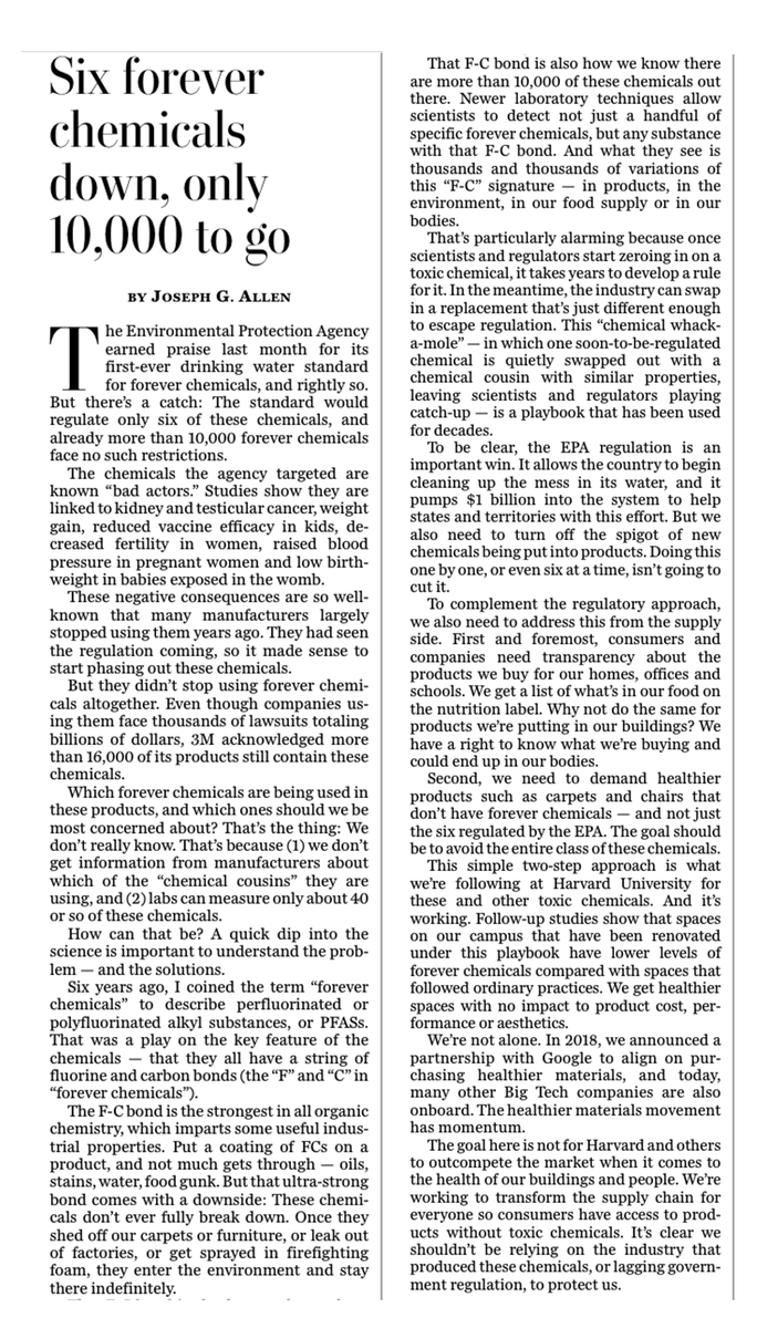 EricTopol's tweet photo. From the scientist who coined the term "Forever Chemicals," an important oped at @washingtonpost https://t.co/AV2jWj0UYc