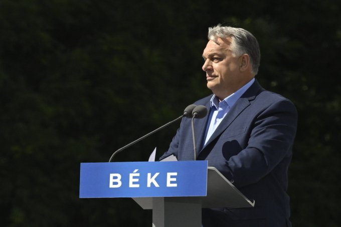 Hungarian Prime Minister Viktor Orbán speaks at the 'Peace March', Budapest, June 3, 2024.