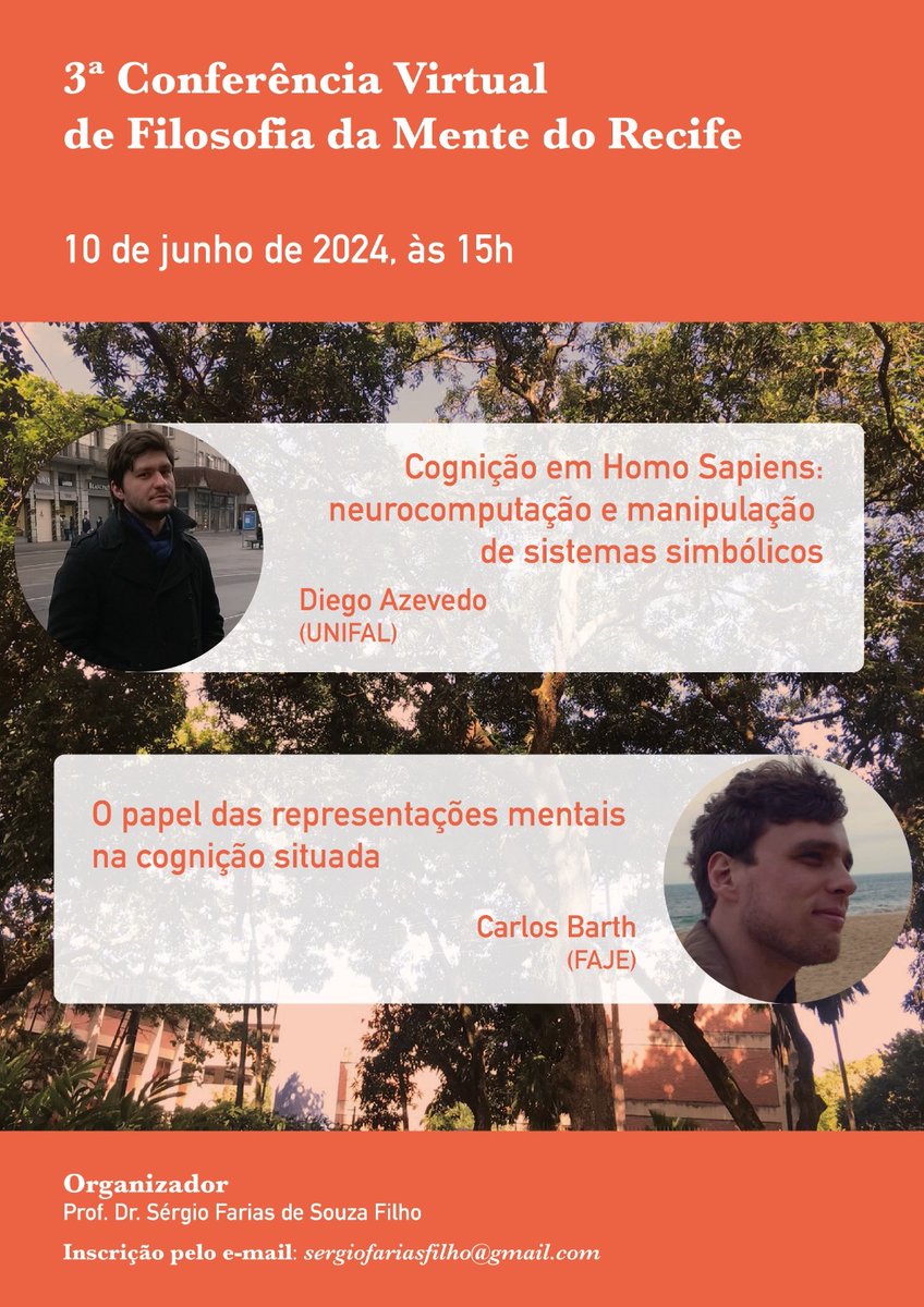 sergio_fsf's tweet photo. Nossa próxima Conferência Virtual de Filosofia da Mente do Recife será dedicada ao tema da arquitetura da mente. Contaremos com apresentações de Diego Azevedo Leite e @carloshb. Até lá! https://t.co/BZDTYp0R92