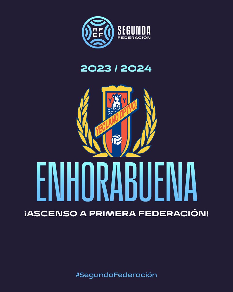 🤯 Tras una emocionante remontada en la eliminatoria...

¡𝗘𝗹 <a href="/Yeclano_dptvo/">Yeclano Deportivo</a> 𝗮𝘀𝗰𝗶𝗲𝗻𝗱𝗲 𝗮 #PrimeraFederación!

🙌 ¡Bienvenidos y enhorabuena! 🙌