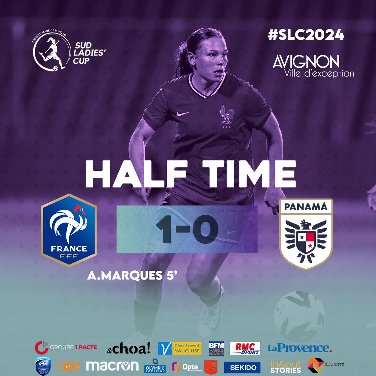 SudLadiesCup's tweet photo. ⏱️45' | #FRAPAN 🇫🇷🇵🇦
La France mène au score sur la plus petite des marges.
🇫🇷 FRANCE (@equipedefrancef) 1⃣-0⃣ 🇵🇦 PANAMA (@fepafut)
⚽ A.Marques 5’
#SLC2024 https://t.co/CalnwJexZg