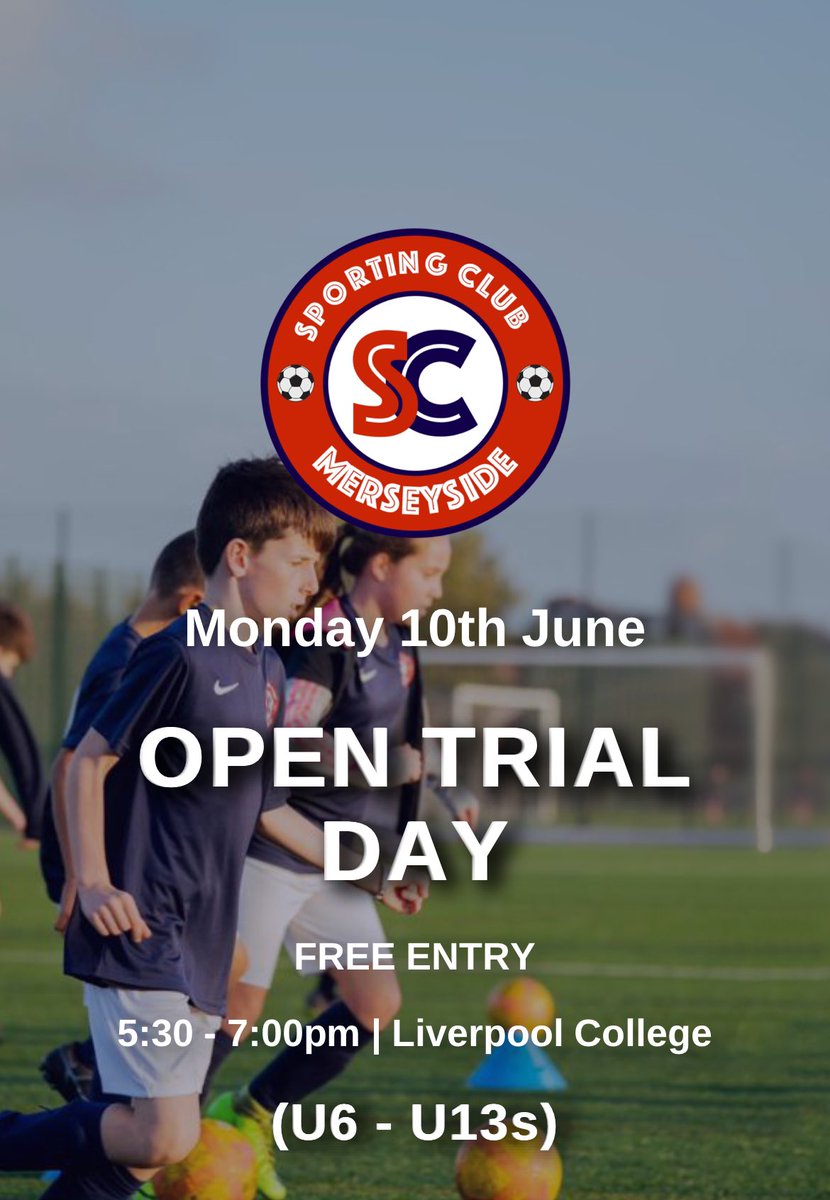 Book your place now ⬇️ ⚪️🔵🔴
Trial Day 10 June 

sportingclubmerseyside.com/trials-booking…
