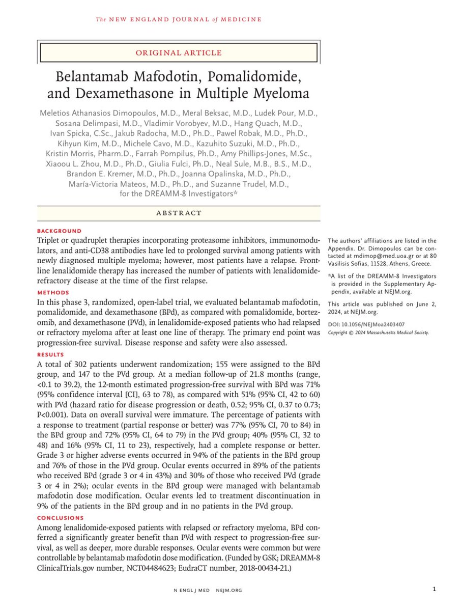 VincentRK's tweet image. Second of the @NEJM #ASCO24 papers I’m highlighting. Congrats @thanosdimop 

nejm.org/doi/full/10.10…