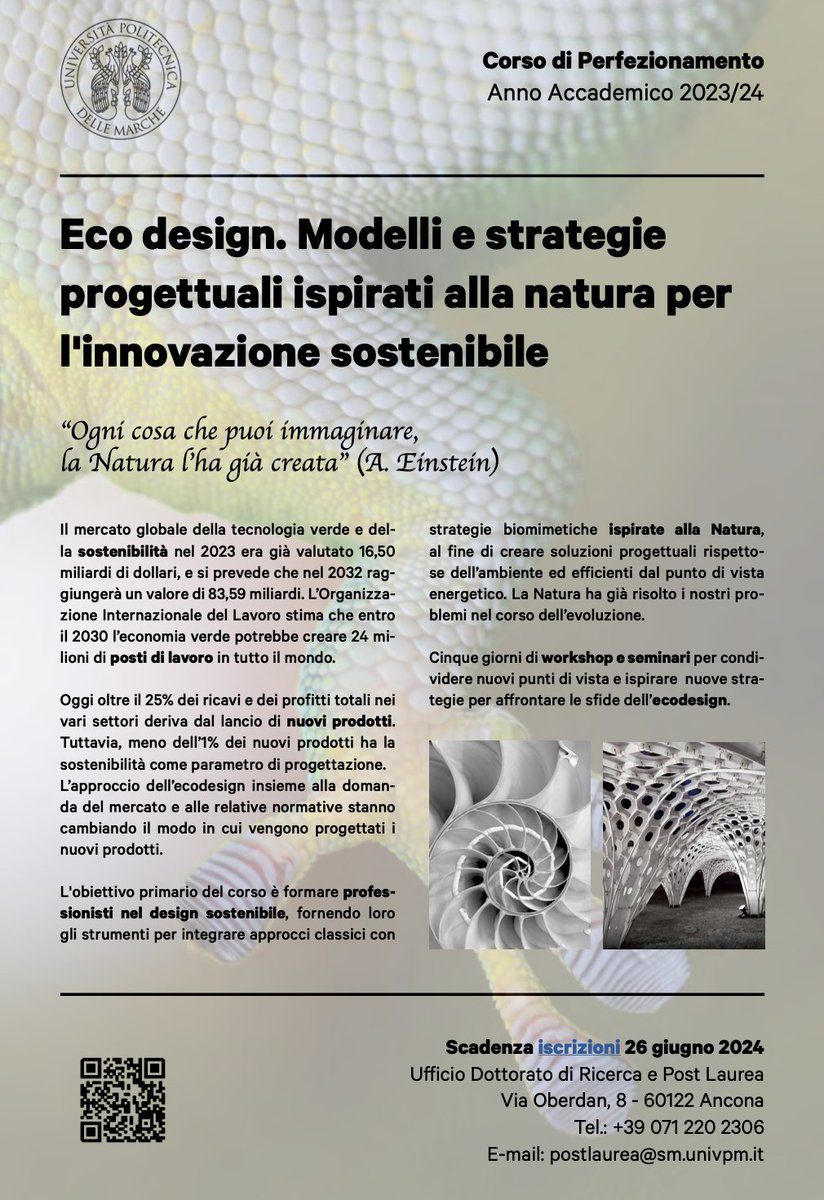ReefCheckItalia's tweet photo. Per 5 giorni, a settembre, @UnivPoliMarche  organizzerà un corso di #Ecodesign ispirato alla Natura tenuto da biologi e architetti per esplorare soluzioni innovative ed ecocompatibili. https://t.co/wmfs0r22dG