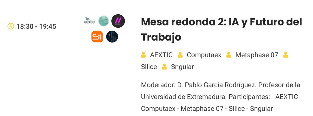 pablogarguez's tweet photo. Mañana de moderador en la MesaDebate #IAyFuturoDelTrabajo #InteligenciaArtificial en #CongresoEBEN @OEticaUEX 

https://t.co/LNr6DoIF8S

Lunes 3, de 18:30h a 19:45h en sala GarcíaMatos del ComplejoCultural SanFrancisco 

Con @AEXTIC_es @cenits @Metaphase07 @Si_Silice y @sngular https://t.co/Q9LmDvRGGL