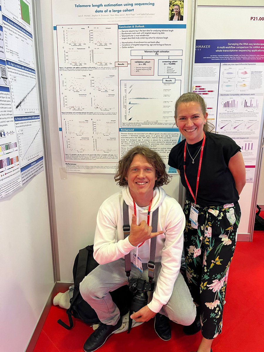 izzy_schu's tweet photo. #eshg2024 very nice poster presentations today about telomere length estimation in NGS data and allele specific methylation using ONT. Great teamwork @ahtingsi @DennyPopp @berntpopp @hug_leipzig https://t.co/r1ew2DmfT1