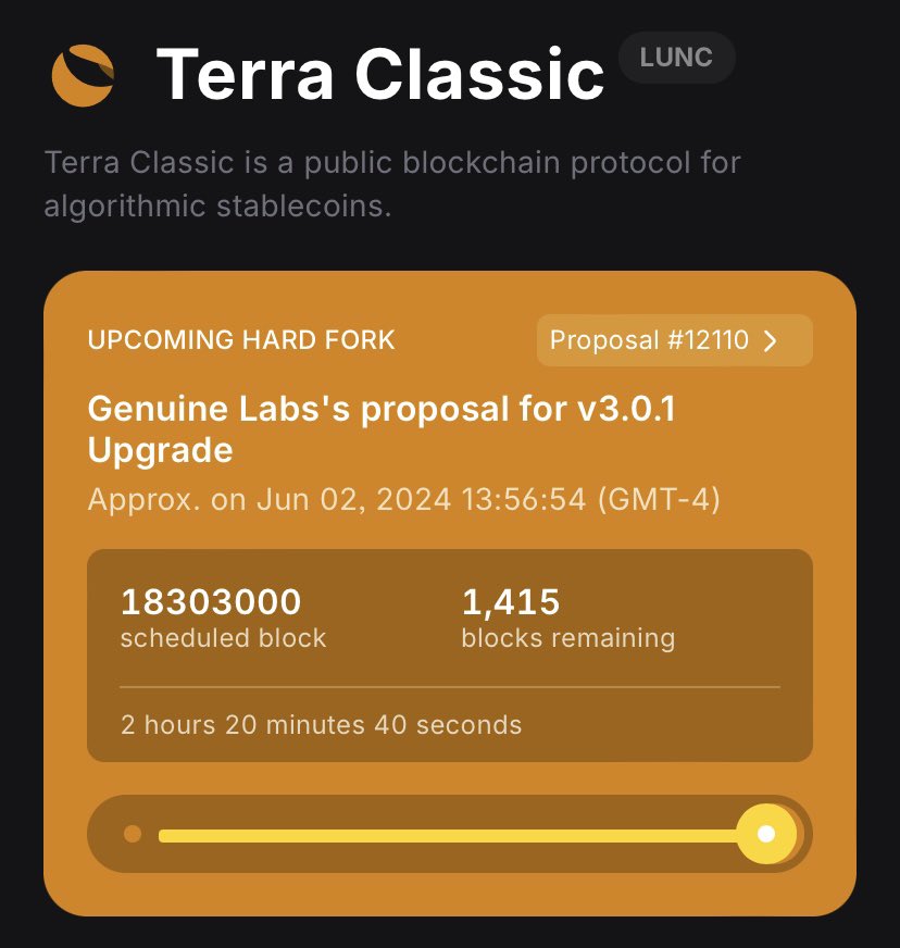 UPDATE: The v3.0.1 upgrade by @Genuine__Labs will start in approximately two hours and the $LUNC chain will be halted.

Time to upgrade the #LunaClassic blockchain and continue the recovery effort. Keep BUILDING! 🛠️💎🤲🏻 #Crypto #LUNCCommunity #Binance @heyibinance @_RichardTeng