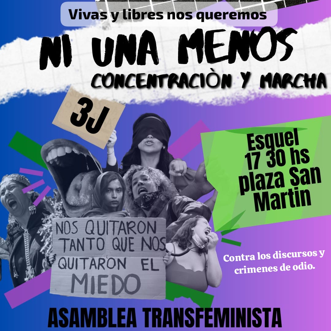 MutisiasR's tweet photo. NI UNA MENOS

Este 3J marchamos porque vivas y libres nos queremos 

Por las que faltan y las que ya no están 

Contra los discursos y crimines de odio

Lunes 3/6 

📍Plaza San Martin - 17:30hs https://t.co/lHRNcEeCjc