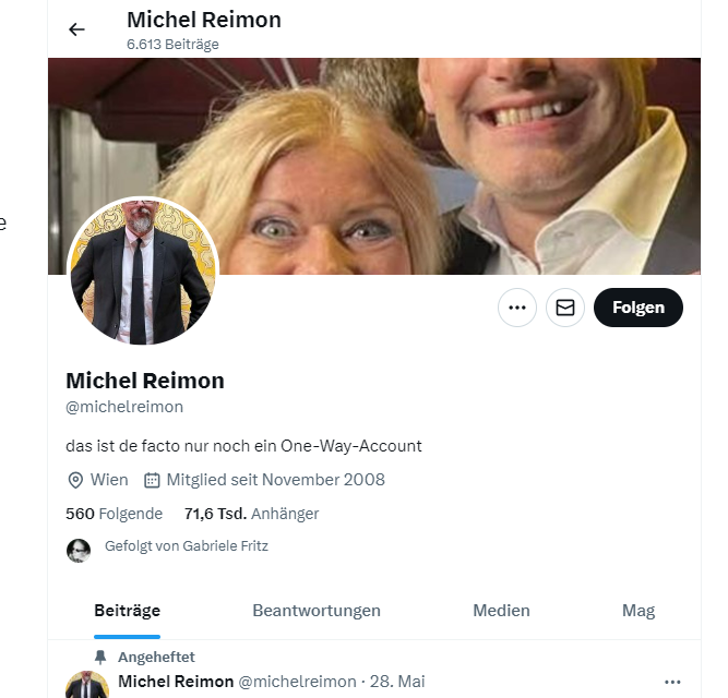 b_gabelle's tweet photo. Darf ich vorstellen: Michel #Reimon, ein #Grüner! Er sitzt im Nationalrat lebt also von unser aller Steuergeld!
Er entscheidet mit, wie unser aller Leben sich gestaltet, über Gesetze und Vorschriften.
Vielleicht ist er ein Superfan von mir und dem Bundeskanzler @karlnehammer, allerdings blockiert er mich ja überall, es hindert ihn aber nicht daran, mir meine Bilderechte zu stehlen. Aber die Grünen sind die Guten, die dürfen ja alles oder?
Grundsätzlich kann ich ja verstehen ,dass man als #Grüner zumindest einen kompetenten Hintergrund zeigen will, auch wenn der nur auf X zu sehen ist.
Die #Bildrechte sind trotzdem bei mir!